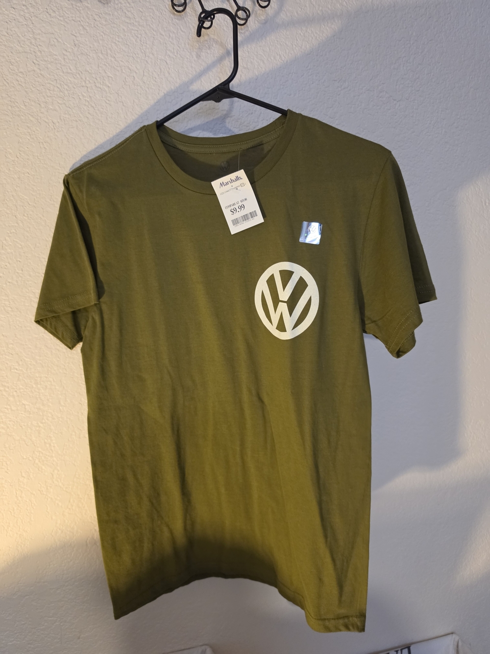 Volkswagen Army Green Short Sleeve Logo Tee With Orange Vw Bus